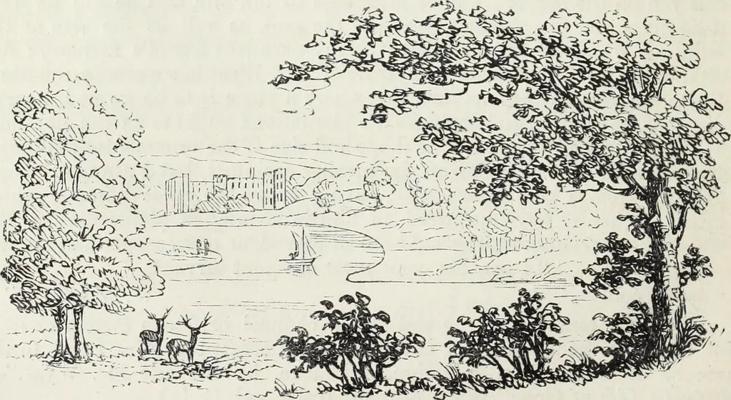 An illustration from The landscape gardening and landscape architecture of the late Humphry Repton, esq., being his entire works on these subjects : ...with historical and scientific introduction, a systematic analysis, a biographical notice, notes, and copious alphabetical index, 1840, leaf 95