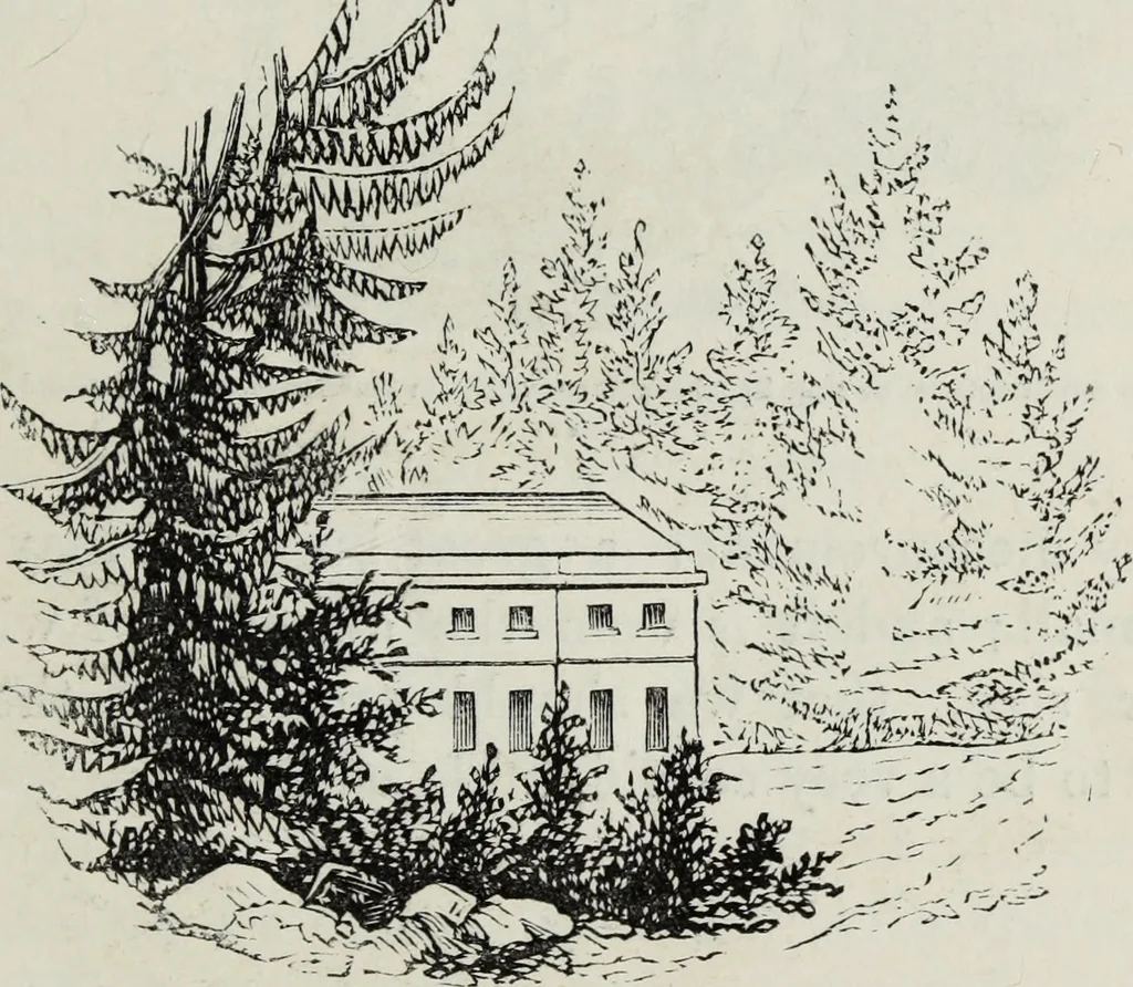An illustration from The landscape gardening and landscape architecture of the late Humphry Repton, esq., being his entire works on these subjects : ...with historical and scientific introduction, a systematic analysis, a biographical notice, notes, and copious alphabetical index, 1840, leaf 100