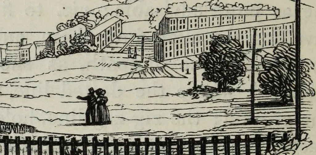 An illustration from The landscape gardening and landscape architecture of the late Humphry Repton, esq., being his entire works on these subjects : ...with historical and scientific introduction, a systematic analysis, a biographical notice, notes, and copious alphabetical index, 1840, leaf 179