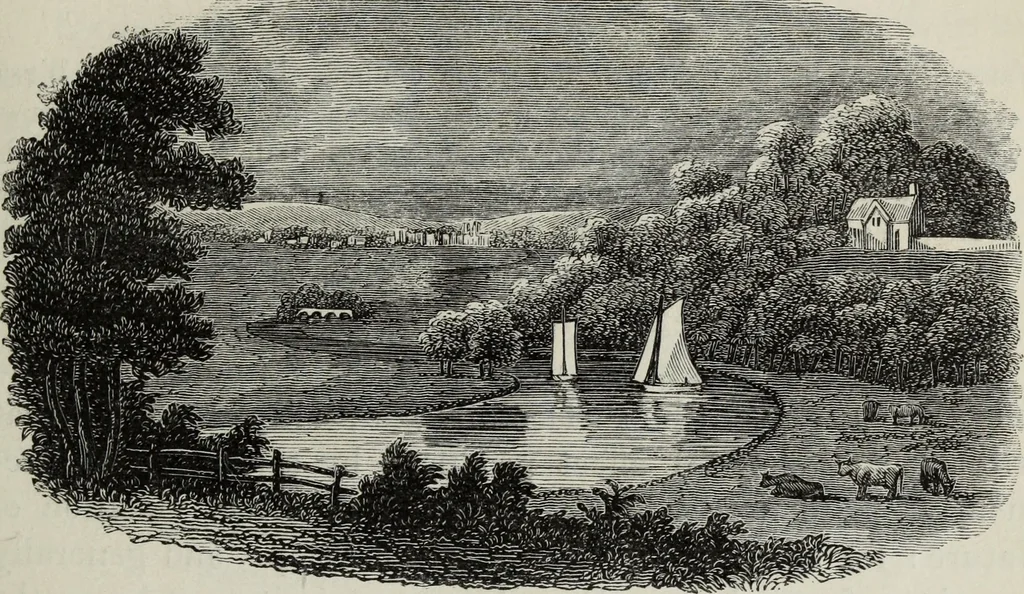 An illustration from The landscape gardening and landscape architecture of the late Humphry Repton, esq., being his entire works on these subjects : ...with historical and scientific introduction, a systematic analysis, a biographical notice, notes, and copious alphabetical index, 1840, leaf 196