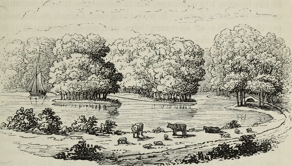 An illustration from The landscape gardening and landscape architecture of the late Humphry Repton, esq., being his entire works on these subjects : ...with historical and scientific introduction, a systematic analysis, a biographical notice, notes, and copious alphabetical index, 1840, leaf 200