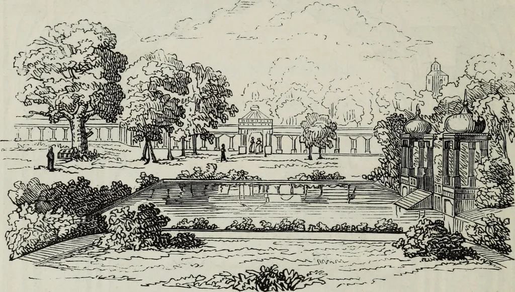 An illustration from The landscape gardening and landscape architecture of the late Humphry Repton, esq., being his entire works on these subjects : ...with historical and scientific introduction, a systematic analysis, a biographical notice, notes, and copious alphabetical index, 1840, leaf 423