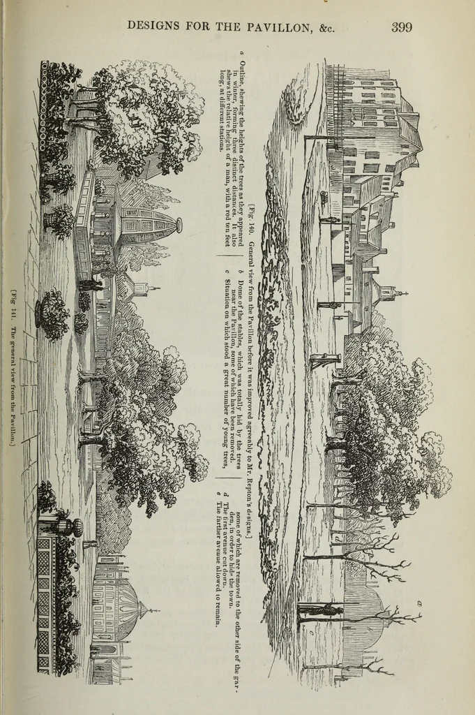 An illustration from The landscape gardening and landscape architecture of the late Humphry Repton, esq., being his entire works on these subjects : ...with historical and scientific introduction, a systematic analysis, a biographical notice, notes, and copious alphabetical index, 1840, leaf 440