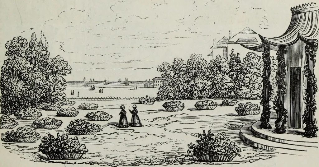 An illustration from The landscape gardening and landscape architecture of the late Humphry Repton, esq., being his entire works on these subjects : ...with historical and scientific introduction, a systematic analysis, a biographical notice, notes, and copious alphabetical index, 1840, leaf 444
