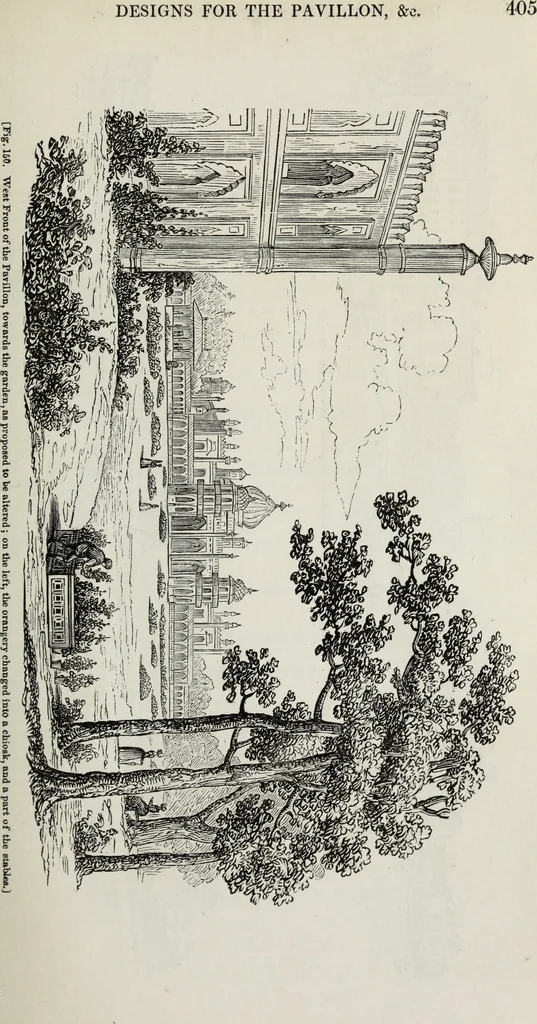 An illustration from The landscape gardening and landscape architecture of the late Humphry Repton, esq., being his entire works on these subjects : ...with historical and scientific introduction, a systematic analysis, a biographical notice, notes, and copious alphabetical index, 1840, leaf 446