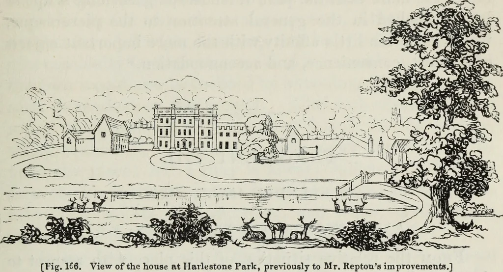 An illustration from The landscape gardening and landscape architecture of the late Humphry Repton, esq., being his entire works on these subjects : ...with historical and scientific introduction, a systematic analysis, a biographical notice, notes, and copious alphabetical index, 1840, leaf 470