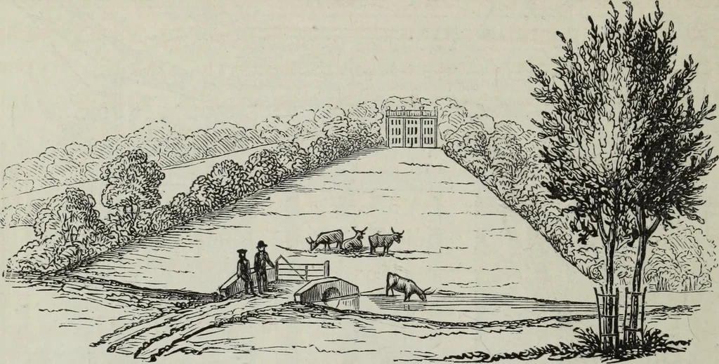 An illustration from The landscape gardening and landscape architecture of the late Humphry Repton, esq., being his entire works on these subjects : ...with historical and scientific introduction, a systematic analysis, a biographical notice, notes, and copious alphabetical index, 1840, leaf 503