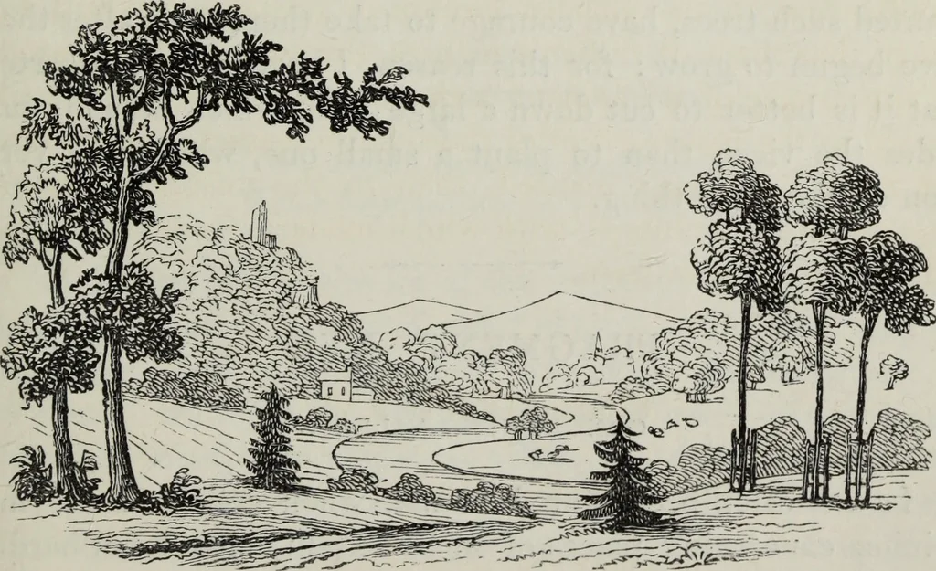 An illustration from The landscape gardening and landscape architecture of the late Humphry Repton, esq., being his entire works on these subjects : ...with historical and scientific introduction, a systematic analysis, a biographical notice, notes, and copious alphabetical index, 1840, leaf 508