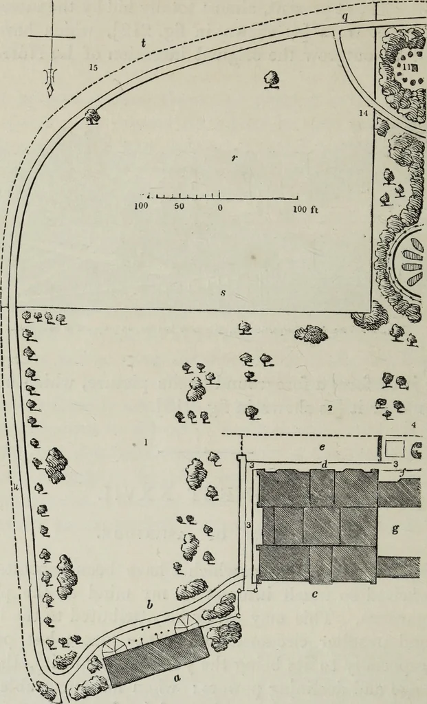 An illustration from The landscape gardening and landscape architecture of the late Humphry Repton, esq., being his entire works on these subjects : ...with historical and scientific introduction, a systematic analysis, a biographical notice, notes, and copious alphabetical index, 1840, leaf 567