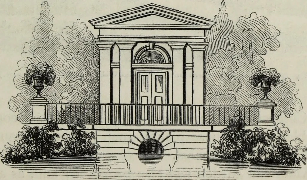 An illustration from The landscape gardening and landscape architecture of the late Humphry Repton, esq., being his entire works on these subjects : ...with historical and scientific introduction, a systematic analysis, a biographical notice, notes, and copious alphabetical index, 1840, leaf 592