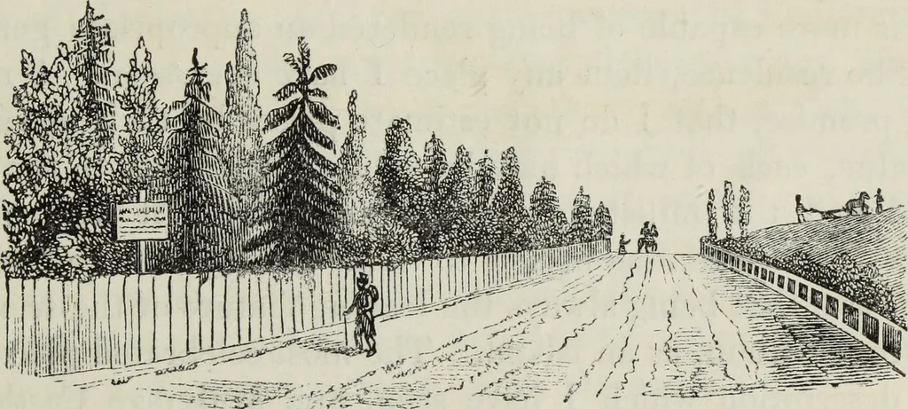An illustration from The landscape gardening and landscape architecture of the late Humphry Repton, esq., being his entire works on these subjects : ...with historical and scientific introduction, a systematic analysis, a biographical notice, notes, and copious alphabetical index, 1840, leaf 610