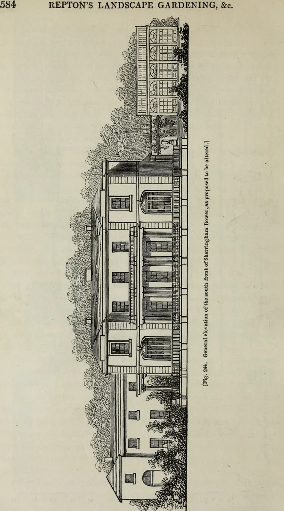 An illustration from The landscape gardening and landscape architecture of the late Humphry Repton, esq., being his entire works on these subjects : ...with historical and scientific introduction, a systematic analysis, a biographical notice, notes, and copious alphabetical index, 1840, leaf 625