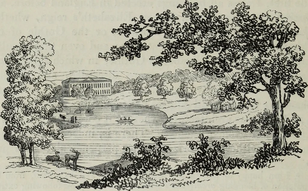 An illustration from The landscape gardening and landscape architecture of the late Humphry Repton, esq., being his entire works on these subjects : ...with historical and scientific introduction, a systematic analysis, a biographical notice, notes, and copious alphabetical index, 1840, leaf 95