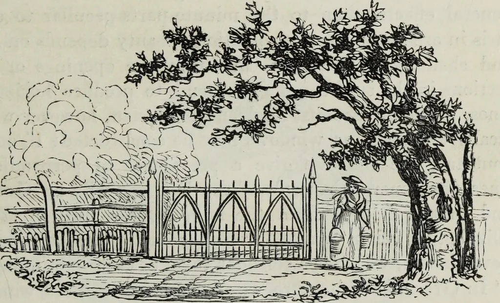 An illustration from The landscape gardening and landscape architecture of the late Humphry Repton, esq., being his entire works on these subjects : ...with historical and scientific introduction, a systematic analysis, a biographical notice, notes, and copious alphabetical index, 1840, leaf 96