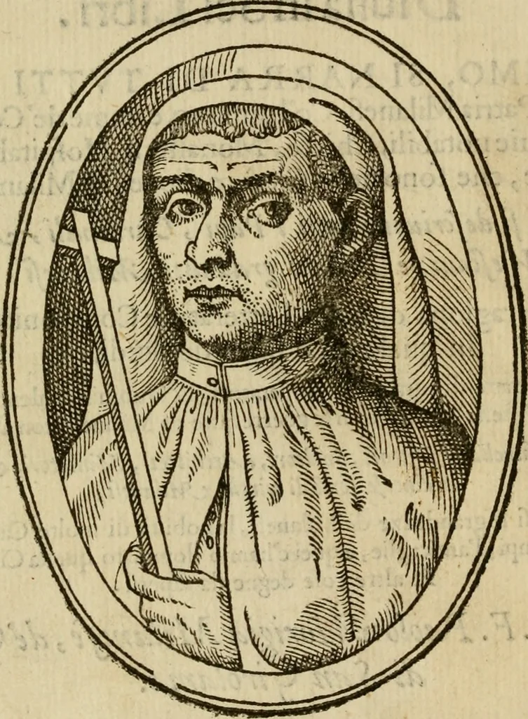 An illustration from La nobilta di Milano, diuisa in sei libri. Nel primo, si narra di tvtti i santi, e beati, di patria milanesi. Co'l numero, e nome de' corpi santi, e reliquie notabili, chiese, monasterij, hospitali, e case pie, che sono nella città, e diocesi di Milano. Nel secondo, si descriuono tutti i papi, cardinali, arciuescoui, vescoui, e prelati graduati milanesi. Nel terzo, si ragiona di tutti i letterati, e componitori milanesi, in qualunque sorte de studij. Nel quarto, si tratta di tutti i rè, imperatori, & huomini valenti, famosi nella militia dell'istessa patria. Con le guerre fatte da milanesi, con altre città. Nel quinto, si fauella de' pittori, scultori, architteti, miniatori, & altri virtuosi, in diuerse sorti di virtù, milanesi. Nel sesto, leggesi le grandezze de' milanesi, la nobiltà di molte casate, le fertilità de' campi, l'anticaglie, e quei c'hanno dominato questa città, et altre cose degne da sapersi, 1595, leaf 9