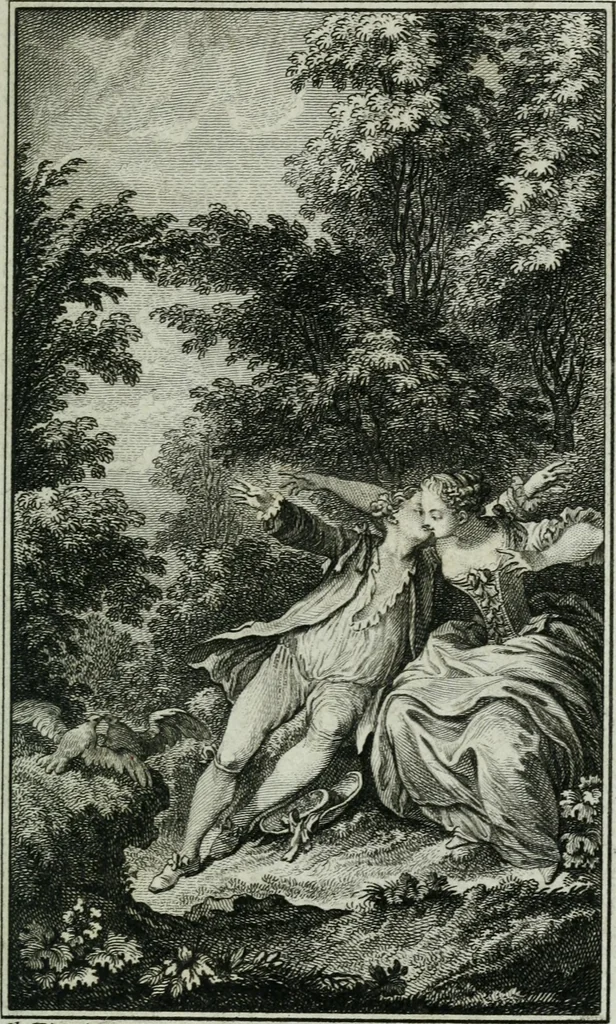 An illustration from La nouvelle Zélis au bain, poeme en six chants, 1768, leaf 54