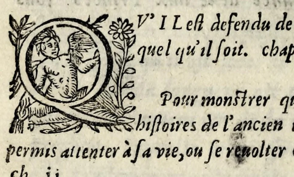 An illustration from L'antimariana ou, Réfutation des propositions de Mariana. : Pour monstrer que la vie des princes souuerains doit estre inuiolable aux subiects & à la republique, tant en general qu'en particulier, & qu'il n'est loisible de se reuolter contr'eux ou attenter à leur personne, sous pretexte de tyrannie ou autre que ce soit. A la fin sont les deliberations de la Sorbonne, & l'arrest de la Cour de Parlement., 1610, leaf 12