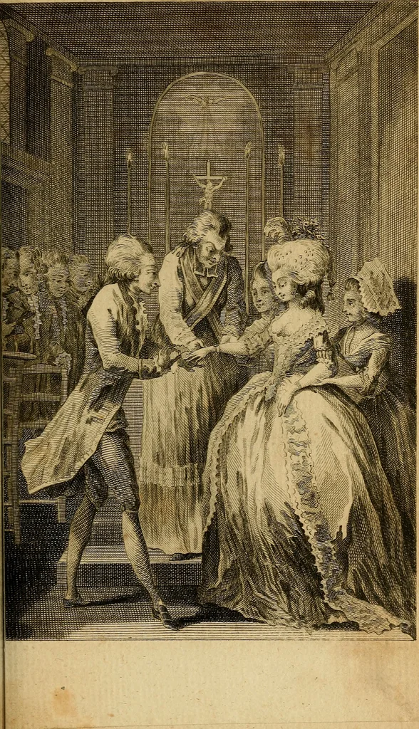 An illustration from La paysane pervertie, ou Les dangers de la ville : histoire d'Ursule R**, sur d'Edmond, le paysan, mise-au-jour d'après les véritables lettres des personages ..., 1784, leaf 66