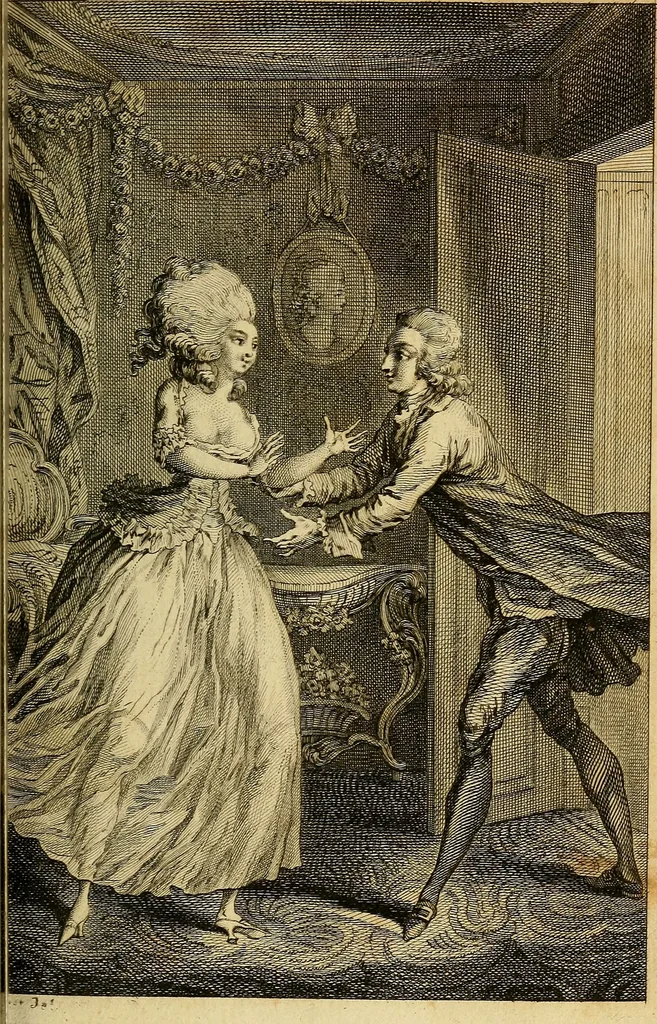 An illustration from La paysane pervertie, ou Les dangers de la ville : histoire d'Ursule R**, sur d'Edmond, le paysan, mise-au-jour d'après les véritables lettres des personages ..., 1784, leaf 188