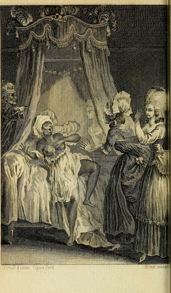 An illustration from La paysane pervertie, ou Les dangers de la ville : histoire d'Ursule R**, sur d'Edmond, le paysan, mise-au-jour d'après les véritables lettres des personages ..., 1784, leaf 275