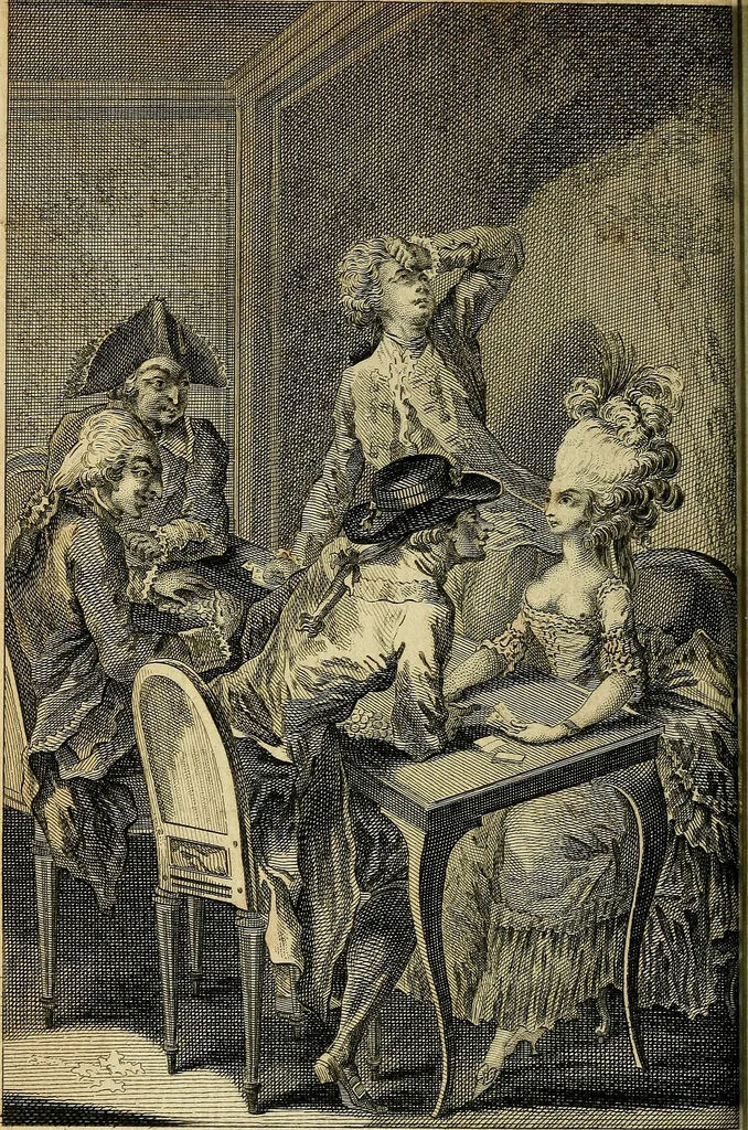 An illustration from La paysane pervertie, ou Les dangers de la ville : histoire d'Ursule R**, sur d'Edmond, le paysan, mise-au-jour d'après les véritables lettres des personages ..., 1784, leaf 325