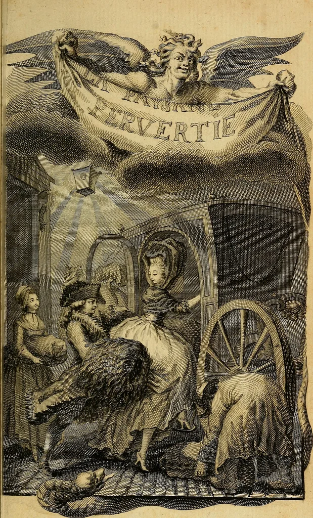 An illustration from La paysane pervertie, ou Les dangers de la ville : histoire d'Ursule R**, sur d'Edmond, le paysan, mise-au-jour d'après les véritables lettres des personages ..., 1784, leaf 8