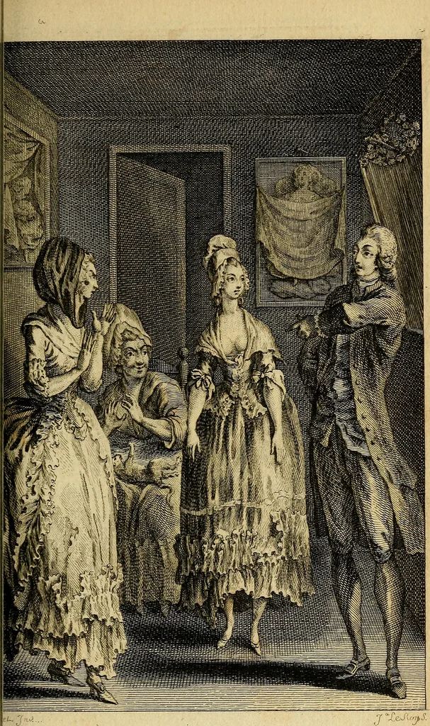 An illustration from La paysane pervertie, ou Les dangers de la ville : histoire d'Ursule R**, sur d'Edmond, le paysan, mise-au-jour d'après les véritables lettres des personages ..., 1784, leaf 100