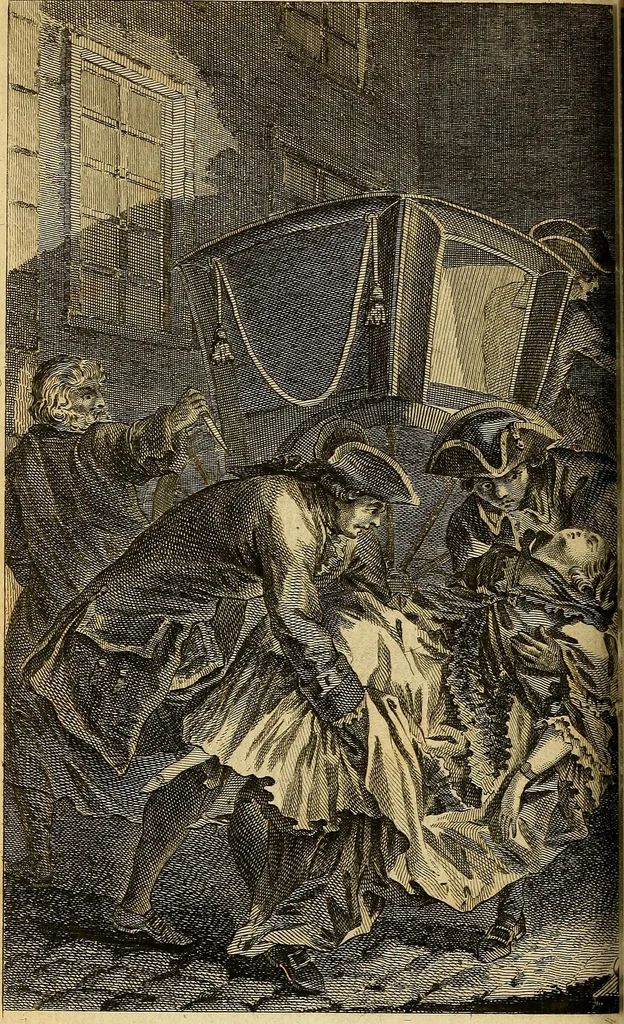 An illustration from La paysane pervertie, ou Les dangers de la ville : histoire d'Ursule R**, sur d'Edmond, le paysan, mise-au-jour d'après les véritables lettres des personages ..., 1784, leaf 271