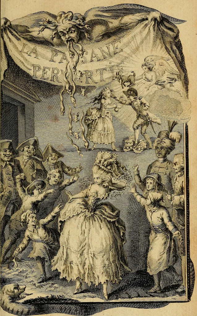 An illustration from La paysane pervertie, ou Les dangers de la ville : histoire d'Ursule R**, sur d'Edmond, le paysan, mise-au-jour d'après les véritables lettres des personages ..., 1784, leaf 8