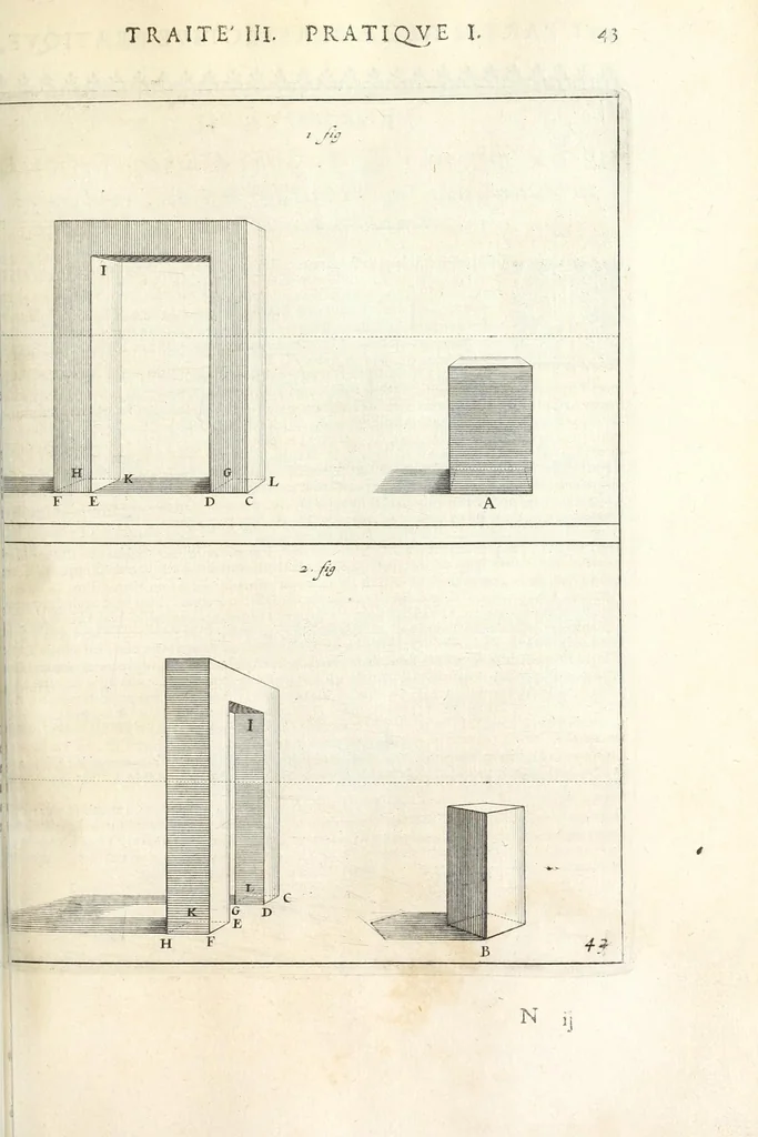 An illustration from La perspectiue pratique : necessaire a tous peintres, graueurs, sculpteurs, architectes, orfeures, brodeurs, tapissiers, et autres qui se meslent de desseigner, 1647, leaf 159