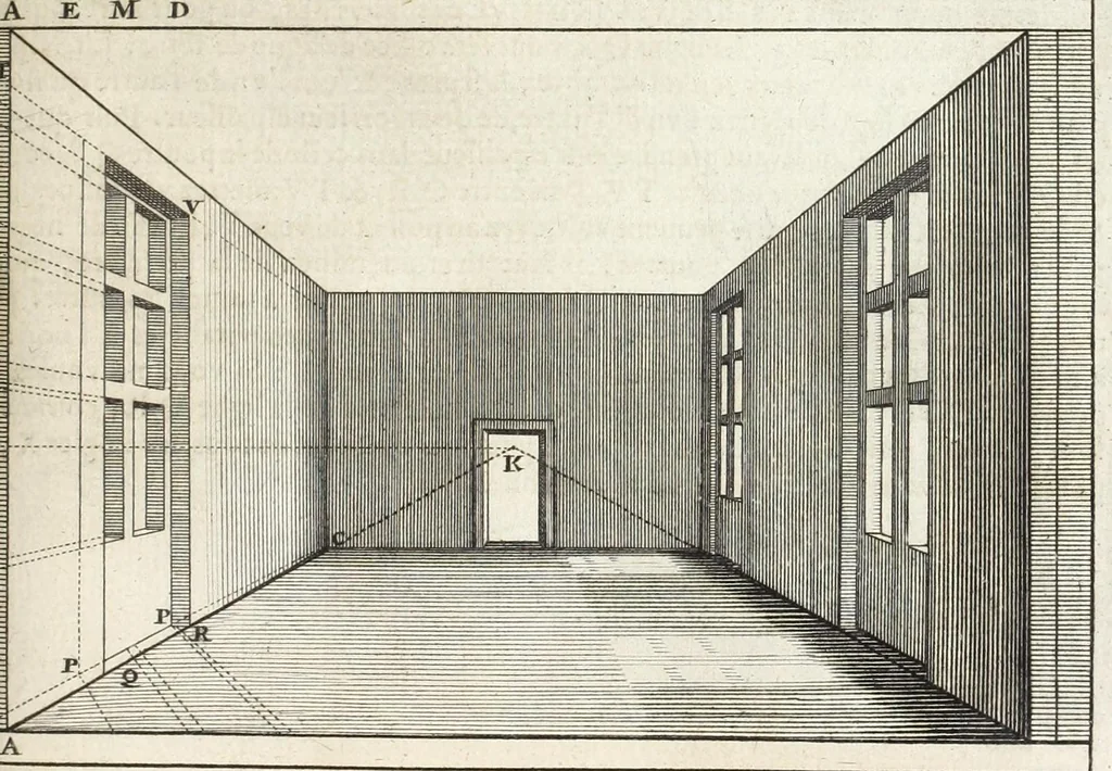 An illustration from La perspectiue pratique : necessaire a tous peintres, graueurs, sculpteurs, architectes, orfeures, brodeurs, tapissiers, et autres qui se meslent de desseigner, 1647, leaf 183