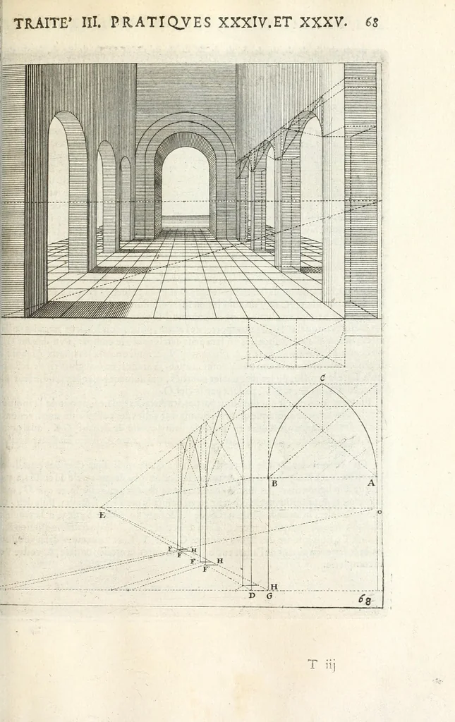 An illustration from La perspectiue pratique : necessaire a tous peintres, graueurs, sculpteurs, architectes, orfeures, brodeurs, tapissiers, et autres qui se meslent de desseigner, 1647, leaf 209