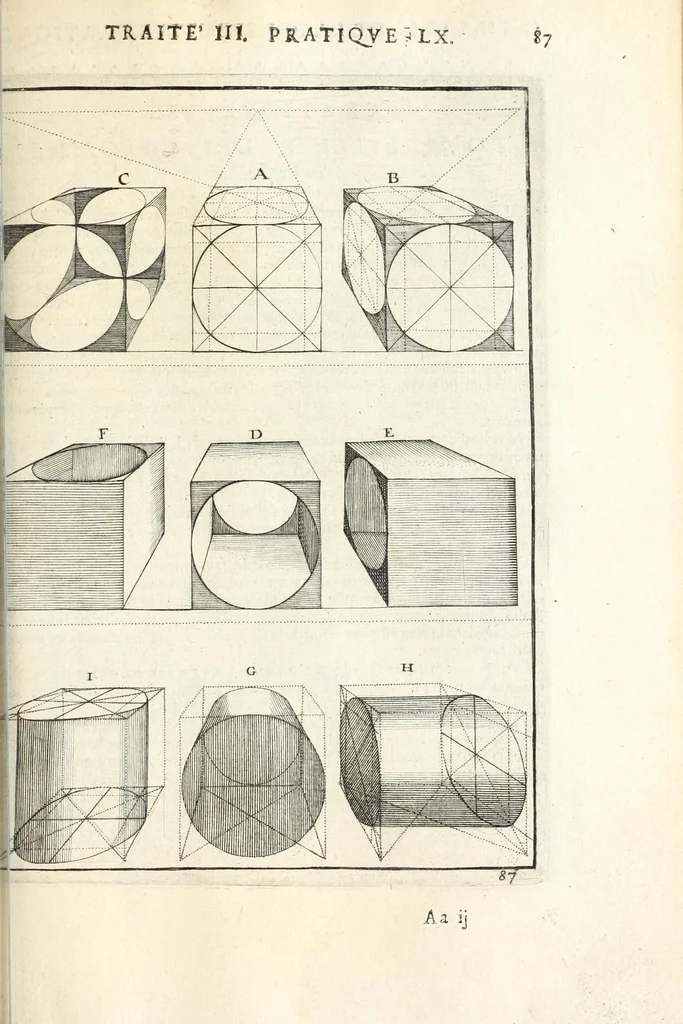 An illustration from La perspectiue pratique : necessaire a tous peintres, graueurs, sculpteurs, architectes, orfeures, brodeurs, tapissiers, et autres qui se meslent de desseigner, 1647, leaf 247