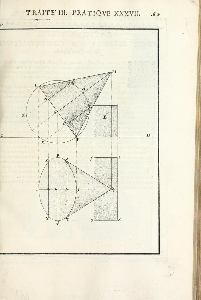 An illustration from La perspectiue pratique : necessaire a tous peintres, graueurs, sculpteurs, architectes, orfeures, brodeurs, tapissiers, et autres qui se meslent de desseigner, 1647, leaf 155