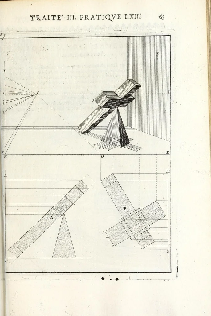 An illustration from La perspectiue pratique : necessaire a tous peintres, graueurs, sculpteurs, architectes, orfeures, brodeurs, tapissiers, et autres qui se meslent de desseigner, 1647, leaf 165