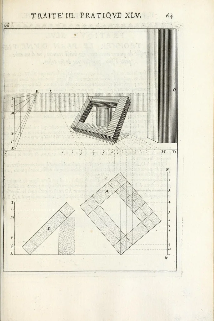 An illustration from La perspectiue pratique : necessaire a tous peintres, graueurs, sculpteurs, architectes, orfeures, brodeurs, tapissiers, et autres qui se meslent de desseigner, 1647, leaf 171