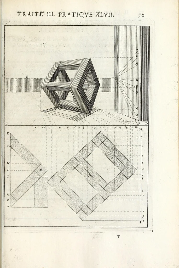 An illustration from La perspectiue pratique : necessaire a tous peintres, graueurs, sculpteurs, architectes, orfeures, brodeurs, tapissiers, et autres qui se meslent de desseigner, 1647, leaf 175