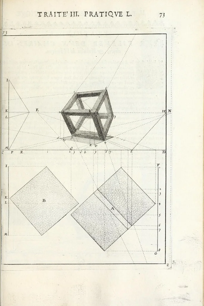 An illustration from La perspectiue pratique : necessaire a tous peintres, graueurs, sculpteurs, architectes, orfeures, brodeurs, tapissiers, et autres qui se meslent de desseigner, 1647, leaf 181