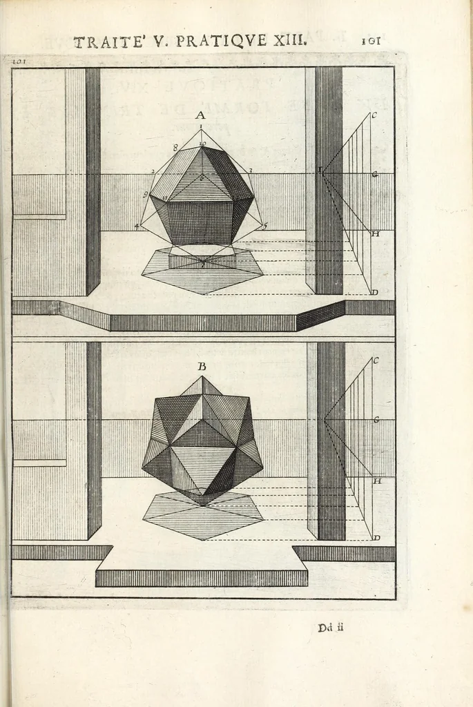An illustration from La perspectiue pratique : necessaire a tous peintres, graueurs, sculpteurs, architectes, orfeures, brodeurs, tapissiers, et autres qui se meslent de desseigner, 1647, leaf 241