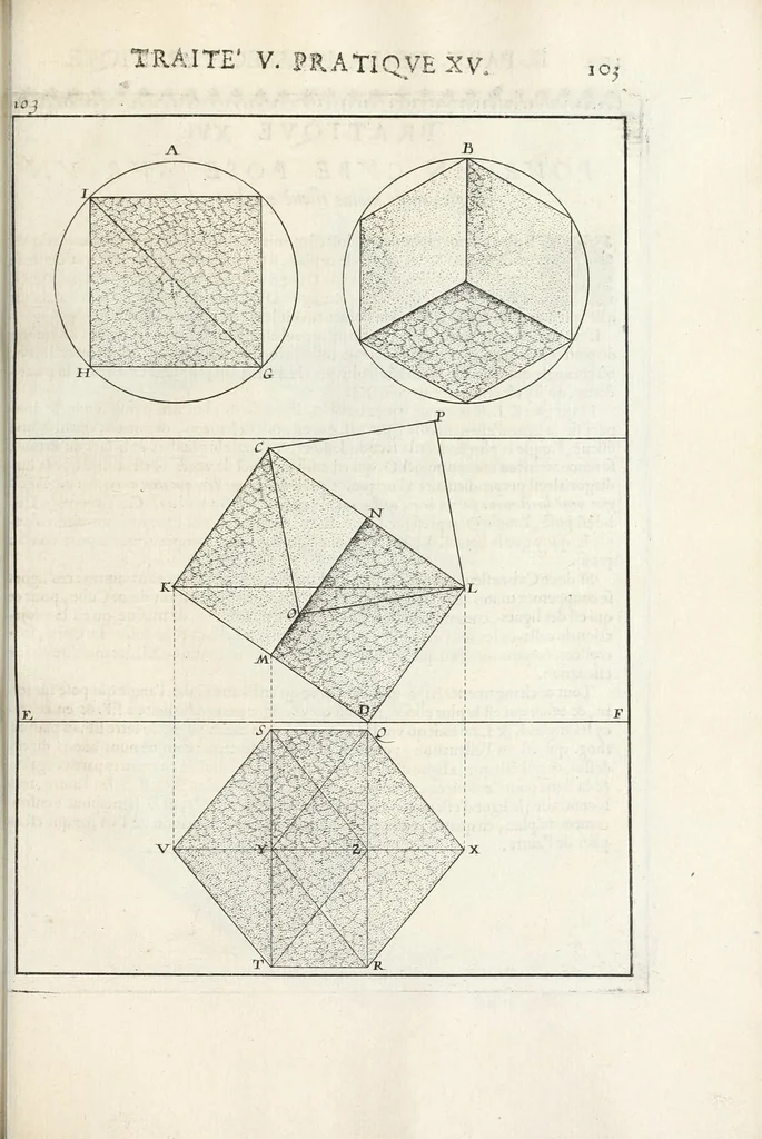 An illustration from La perspectiue pratique : necessaire a tous peintres, graueurs, sculpteurs, architectes, orfeures, brodeurs, tapissiers, et autres qui se meslent de desseigner, 1647, leaf 245