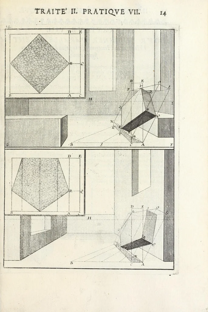 An illustration from La perspectiue pratique : necessaire a tous peintres, graueurs, sculpteurs, architectes, orfeures, brodeurs, tapissiers, et autres qui se meslent de desseigner, 1647, leaf 61