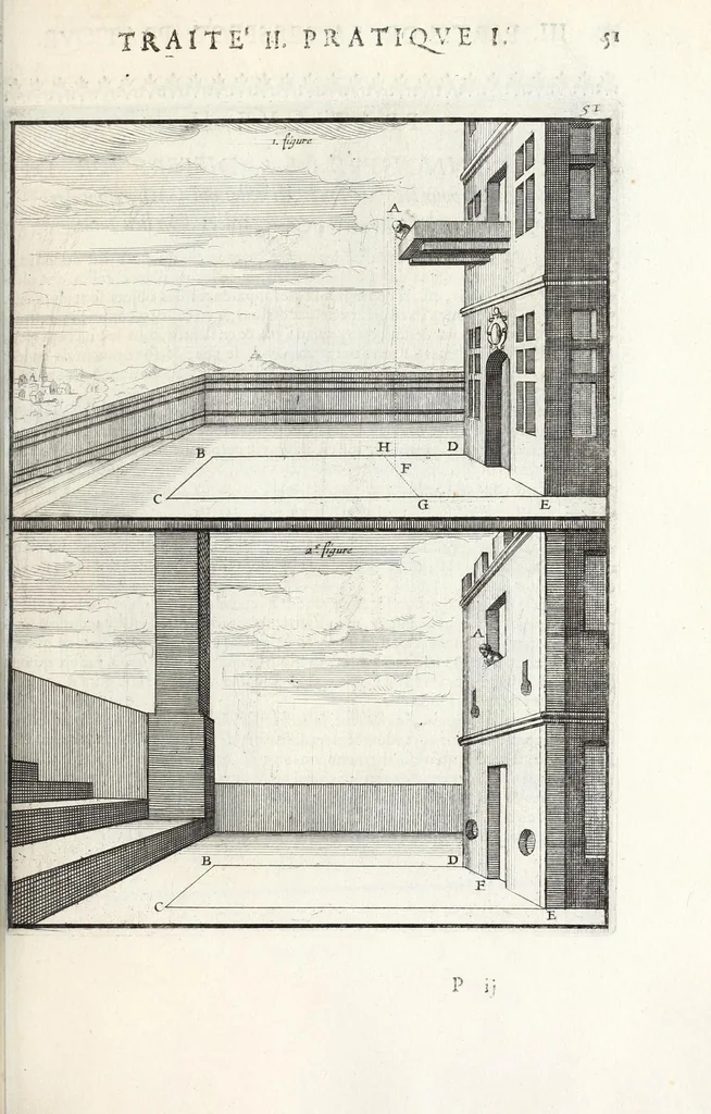An illustration from La perspectiue pratique : necessaire a tous peintres, graueurs, sculpteurs, architectes, orfeures, brodeurs, tapissiers, et autres qui se meslent de desseigner, 1647, leaf 159
