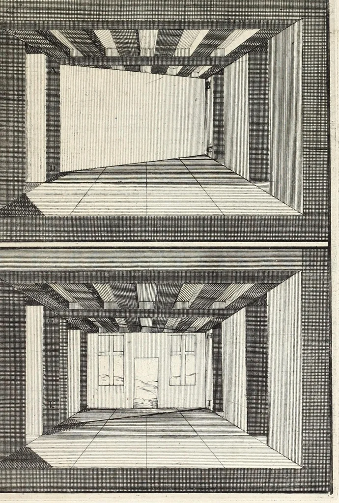 An illustration from La perspectiue pratique : necessaire a tous peintres, graueurs, sculpteurs, architectes, orfeures, brodeurs, tapissiers, et autres qui se meslent de desseigner, 1647, leaf 201