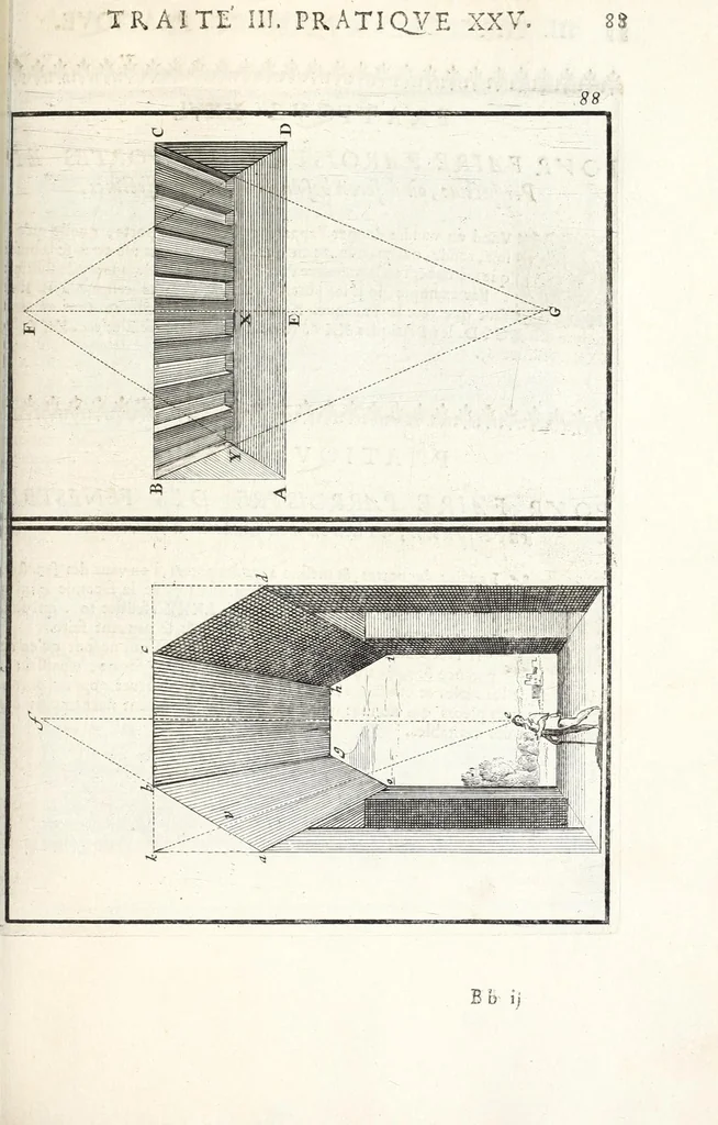 An illustration from La perspectiue pratique : necessaire a tous peintres, graueurs, sculpteurs, architectes, orfeures, brodeurs, tapissiers, et autres qui se meslent de desseigner, 1647, leaf 239