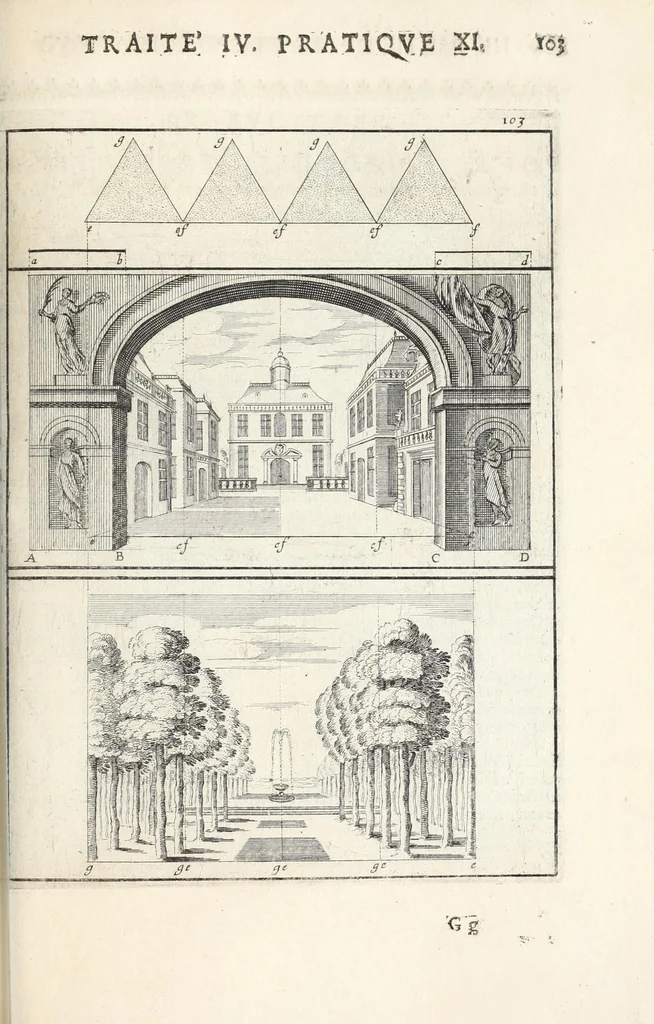 An illustration from La perspectiue pratique : necessaire a tous peintres, graueurs, sculpteurs, architectes, orfeures, brodeurs, tapissiers, et autres qui se meslent de desseigner, 1647, leaf 277