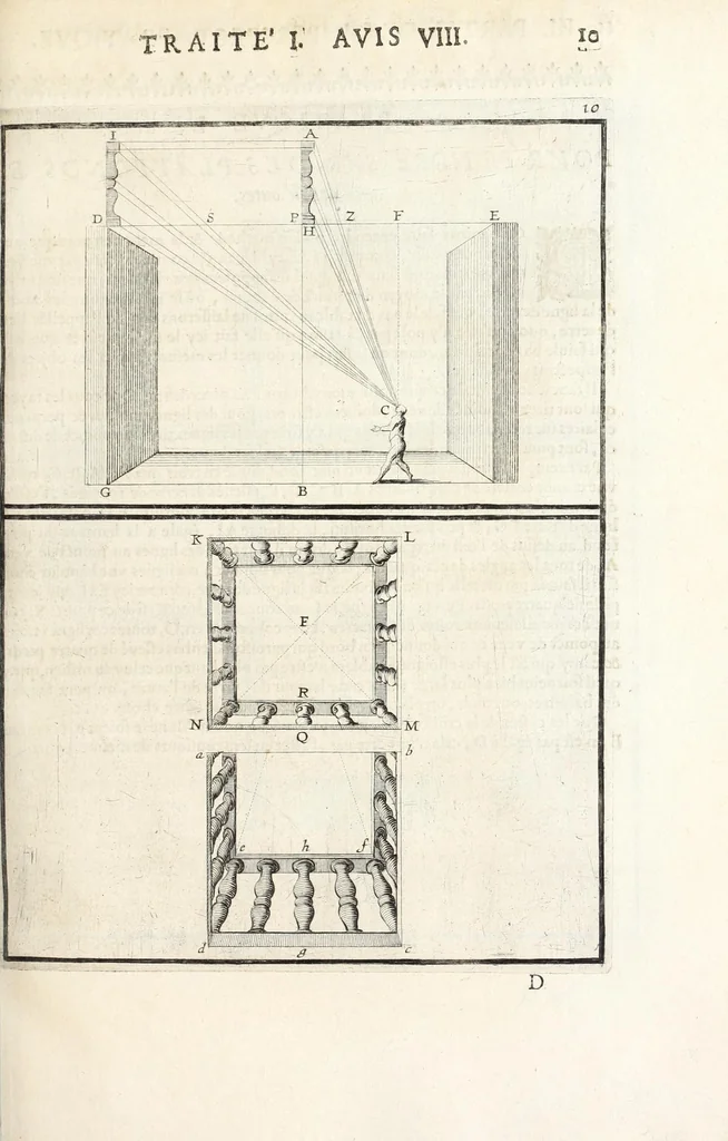 An illustration from La perspectiue pratique : necessaire a tous peintres, graueurs, sculpteurs, architectes, orfeures, brodeurs, tapissiers, et autres qui se meslent de desseigner, 1647, leaf 69