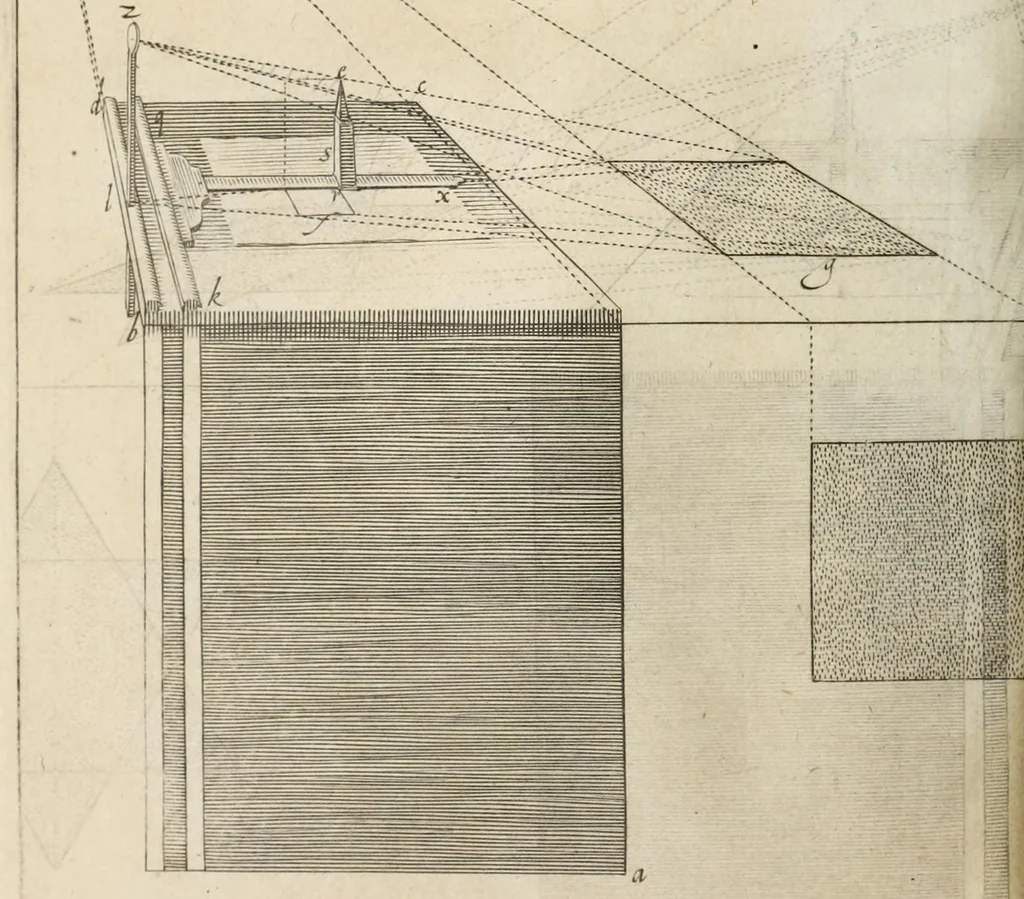 An illustration from La perspective, contenant tant la theorie que la practique et instruction fondamentale d'icelle : remise en volume plus commode qu'auparavant : avec un grand nombre de figures en taille douce, pour tant mieux faciliter et amplifier tout ce qui est de requis en ceste science, 1638, leaf 342