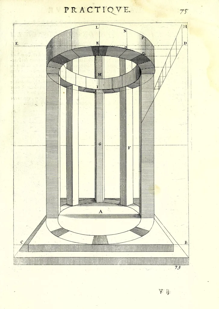 An illustration from La perspective practiqve : necessaire a tovs peintres, gravevrs, scvlptevrs, architectes, orfevres, brodevrs, tapissiers, & autres se seruans du dessein, 1642, leaf 181