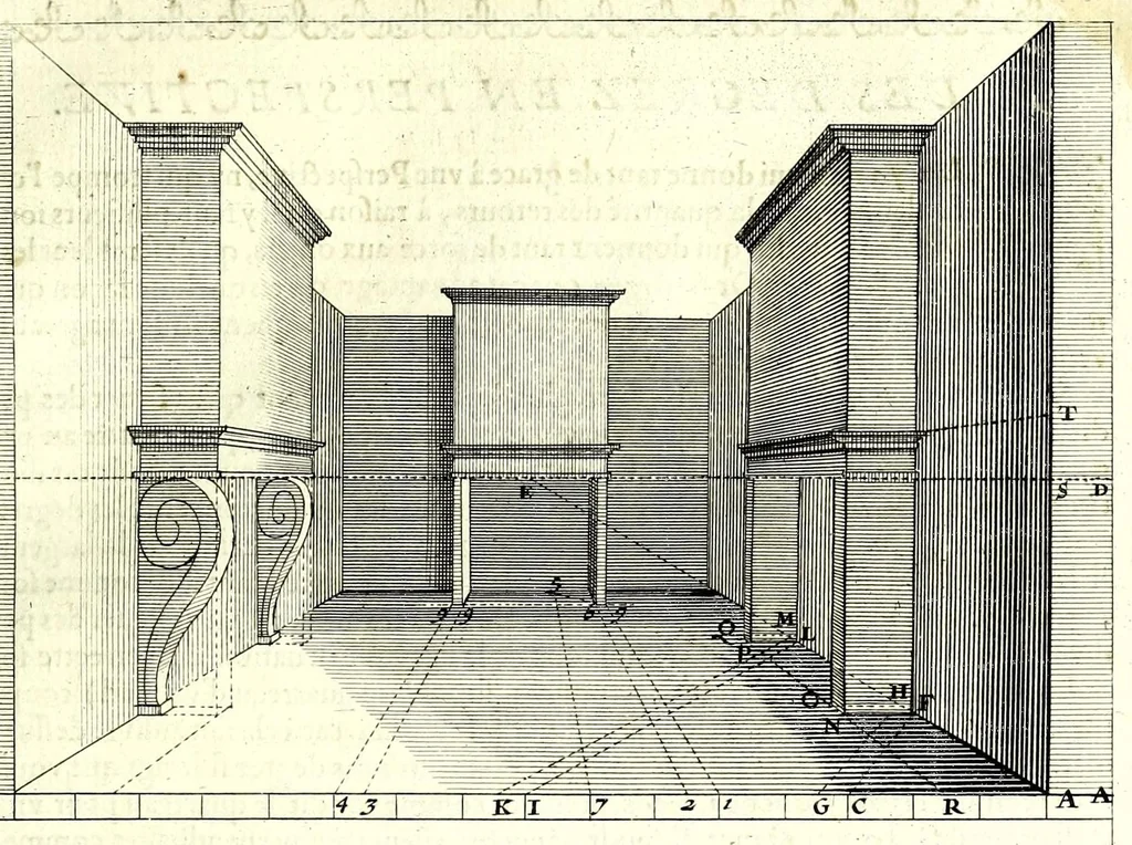 An illustration from La perspective practiqve : necessaire a tovs peintres, gravevrs, scvlptevrs, architectes, orfevres, brodevrs, tapissiers, & autres se seruans du dessein, 1642, leaf 185