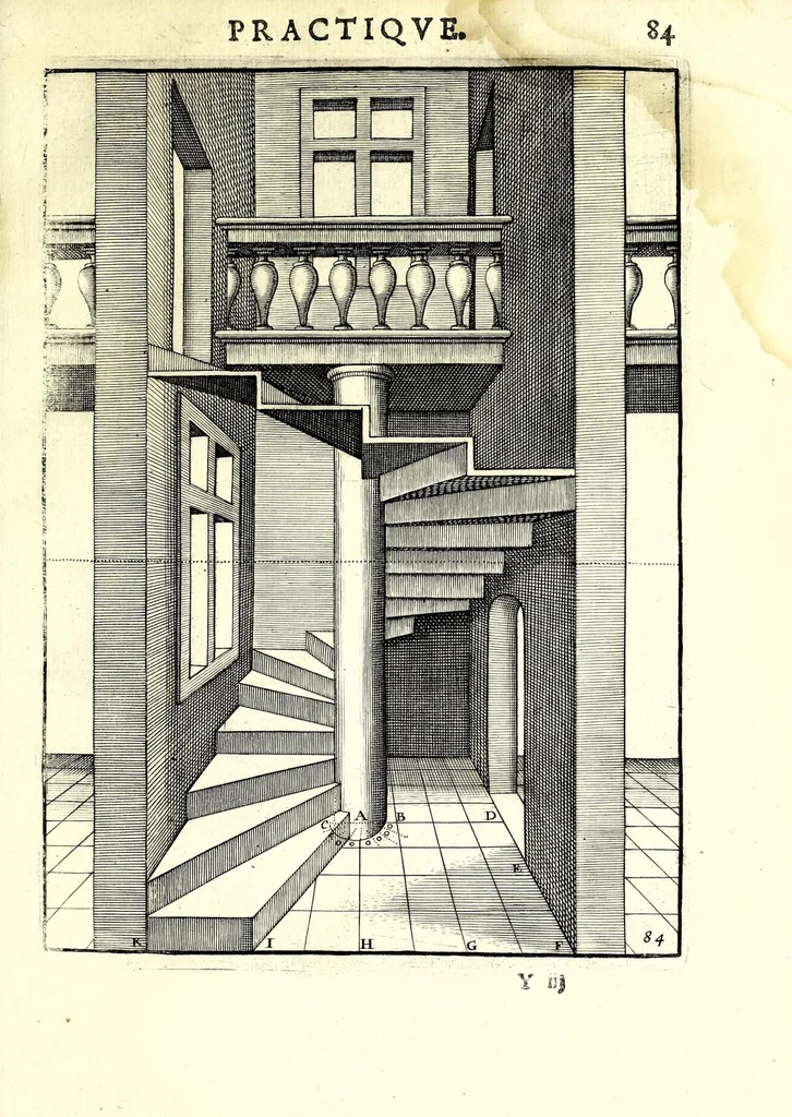 An illustration from La perspective practiqve : necessaire a tovs peintres, gravevrs, scvlptevrs, architectes, orfevres, brodevrs, tapissiers, & autres se seruans du dessein, 1642, leaf 199